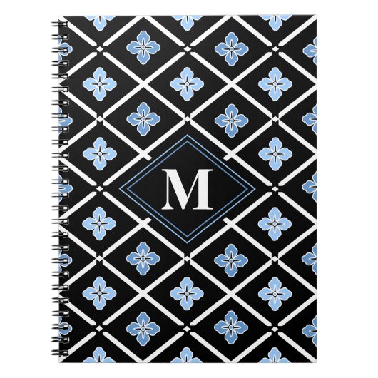 Monogram Oriental Blue Sakura Pattern Notitieboek (Voorkant)