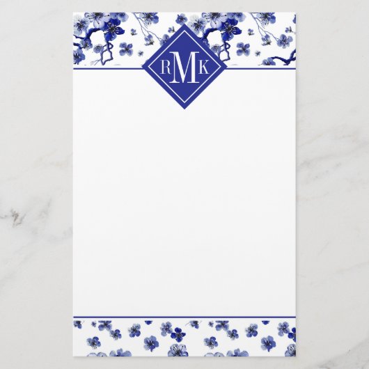Monogram | Oriental Sakura Branch Pattern Briefpapier (Voorkant)