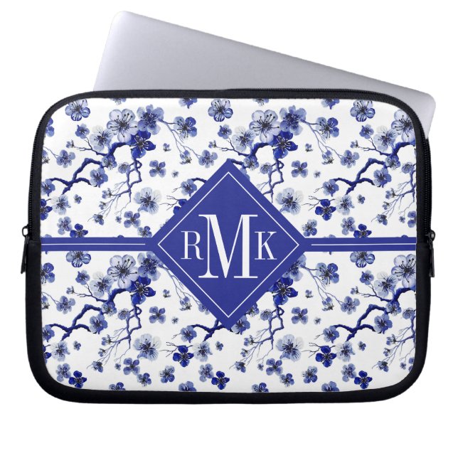Monogram | Oriental Sakura Branch Pattern Laptop Sleeve (Voorkant)