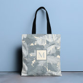 Monogram Ornamentale Retro Grijze Bloemenbladeren Tote Bag