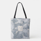 Monogram Ornamentale Retro Grijze Bloemenbladeren Tote Bag (Achterkant)