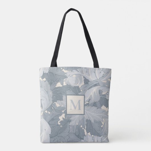 Monogram Ornamentale Retro Grijze Bloemenbladeren Tote Bag (Achterkant)