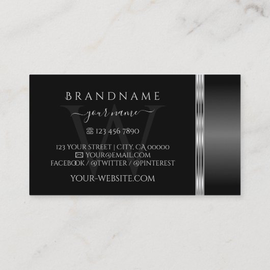 Monogram  Ornamenten voor moderne zwarte en zilver Visitekaartje (Achterkant)
