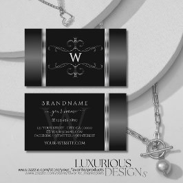 Monogram  Ornamenten voor moderne zwarte en zilver Visitekaartje