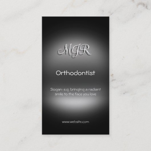 Monogram, orthodontist, metaal uitziend visitekaartje (Voorkant)