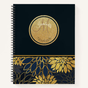 Monogram oud goud en indigo waterverf notitieboek