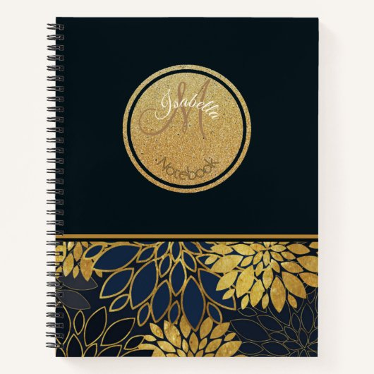 Monogram oud goud en indigo waterverf notitieboek (Voorkant)