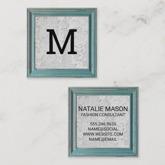 Monogram | Oud verweerd Lijst | gestructureerde mu Vierkante Visitekaartje (Voorkant / Achterkant)