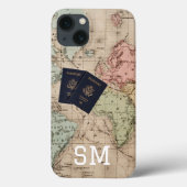 Monogram Oude Antieke Kaart & Paspoort Vakantie Case-Mate iPhone Case (Achterkant)