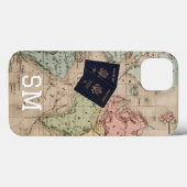 Monogram Oude Antieke Kaart & Paspoort Vakantie Case-Mate iPhone Case (Achterkant (horizontaal))