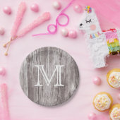 Monogram Oude Hout Achtergrond Papieren Bordje (Feest)