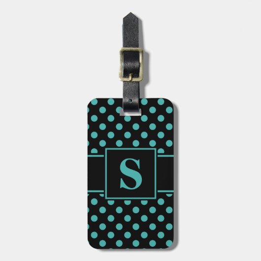 Monogram Oudgroen op Zwarte Stippen Bagagelabel (Voorkant verticaal)