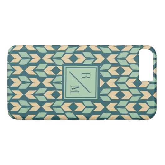Monogram | OutdoorGeo-stap | Geometrische Blauwgro Case-Mate iPhone Case (Achterkant (Horizontaal))