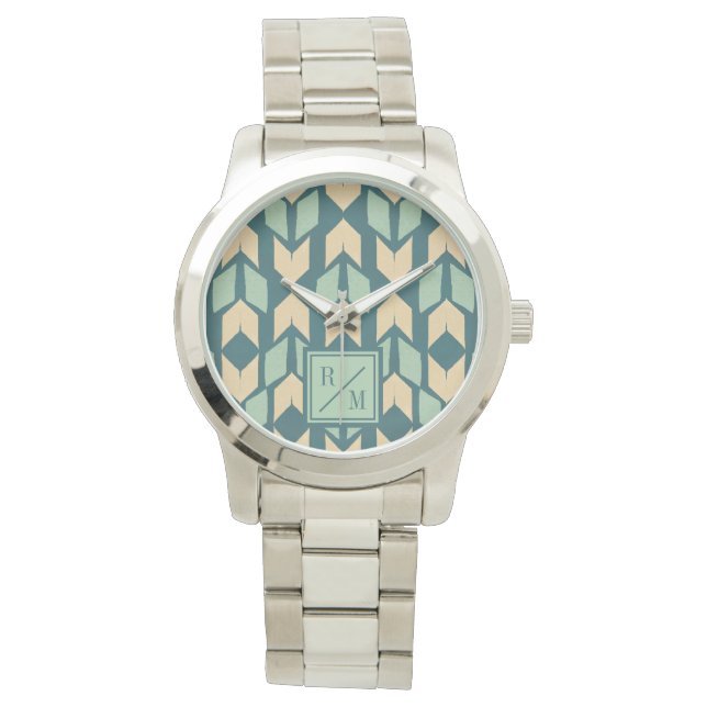 Monogram | OutdoorGeo-stap | Geometrische Blauwgro Horloge (Voorkant)