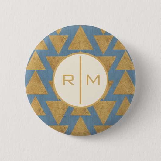 Monogram | OutdoorGeo-stap | Goud en blauw patroon Ronde Button 5,7 Cm (Voorkant)