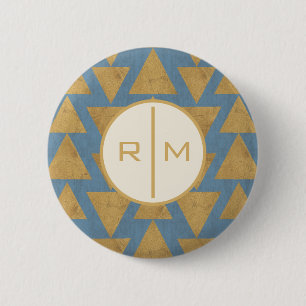 Monogram   OutdoorGeo-stap   Goud en blauw patroon Ronde Button 5,7 Cm