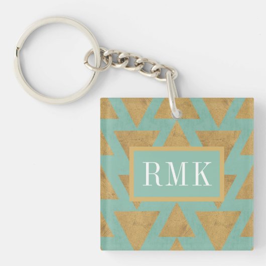 Monogram | OutdoorGeo-stap | Goud en Blauwgroen pa Sleutelhanger (Voorkant)