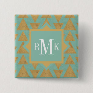 Monogram   OutdoorGeo-stap   Goud en Blauwgroen pa Vierkante Button 5,1 Cm