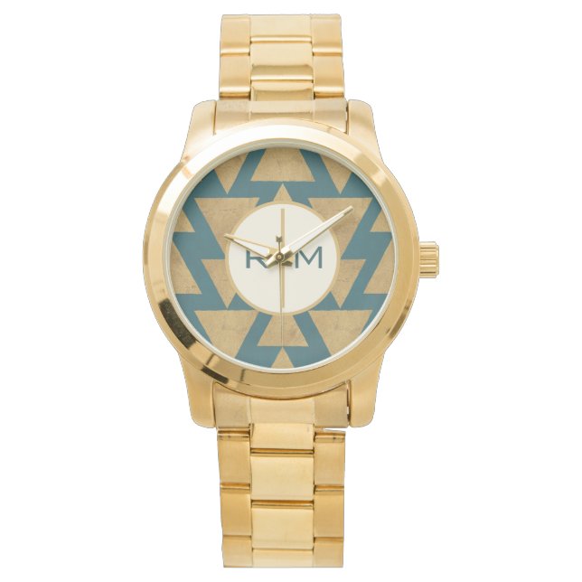 Monogram | OutdoorGeo-stap | Goud en donker Blauwg Horloge (Voorkant)