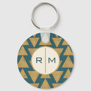 Monogram   OutdoorGeo-stap   Goud en donker Blauwg Sleutelhanger
