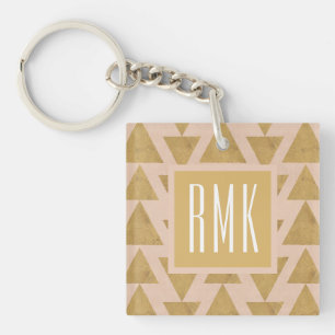 Monogram   OutdoorGeo-stap   Goud en koraal Sleutelhanger
