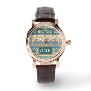Monogram   OutdoorGeo-stap   Indiaas Patroon Horloge