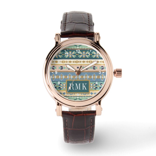 Monogram | OutdoorGeo-stap | Indiaas Patroon Horloge (Voorkant)