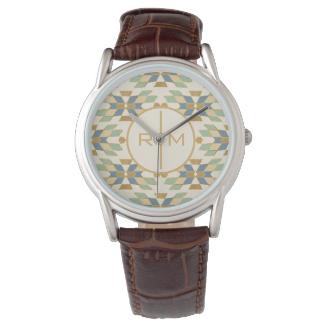 Monogram | OutdoorGeo-stap | Tribalpatroon Horloge (Voorkant)