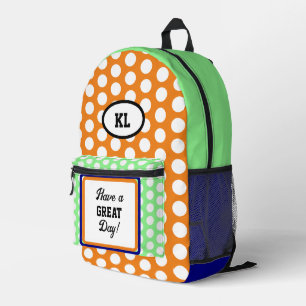 Monogram Ovaal Grote Dag Polka Dots Sinaasappel Gr Bedrukte Rugzak