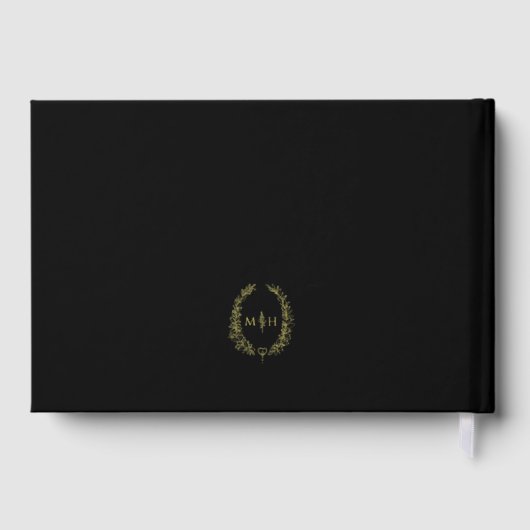 Monogram ovaal laat gouden zwarte bruiloft gastenboek (Achterkant)