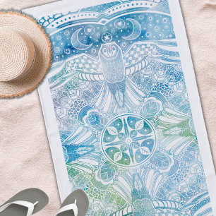 Monogram Owl Mandala Beach Towel Strandlaken