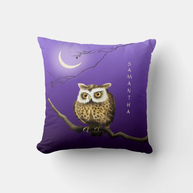Monogram Owl Naight Moonlight Blue Sierkussen (Voorkant)
