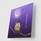 Monogram Owl Night Moon Blue Square Wall klok (Hoek)