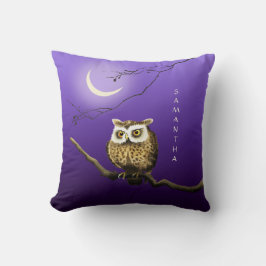 Monogram Owl Night Moon Dark Blue Sierkussen