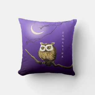 Monogram Owl Night Moon Dark Blue Sierkussen