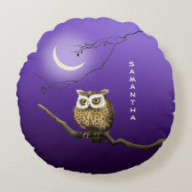 Monogram Owl Night Moon Dark Blue Sierkussen