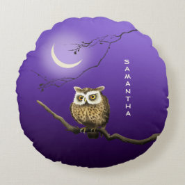 Monogram Owl Night Moon Dark Blue Sierkussen Rond Kussen
