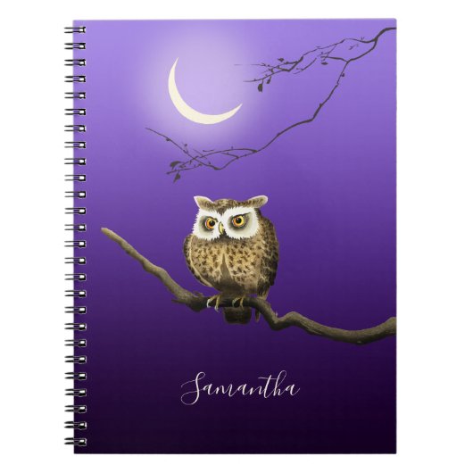 Monogram Owl Night Moon Dark Blue Small Notitieboe Notitieboek (Voorkant)