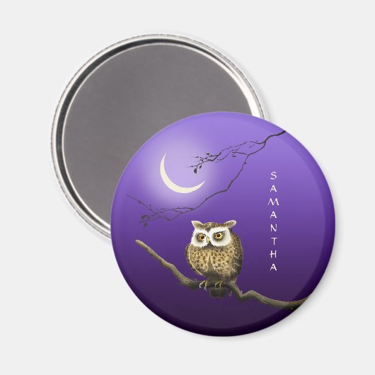 Monogram Owl Night Moonlight Dark Blue Magnet (Voorkant / Achterkant)