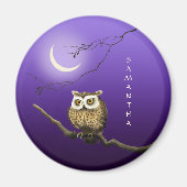 Monogram Owl Night Moonlight Dark Blue Magnet (Voorkant)