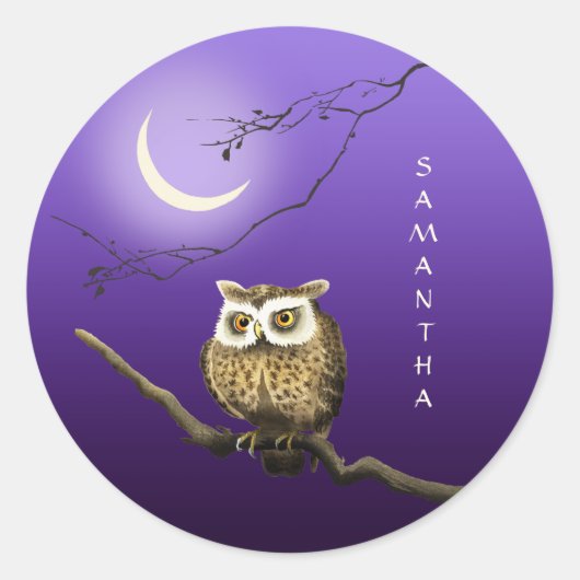 Monogram Owl Night Moonlight Dark Blue Sticker (Voorkant)