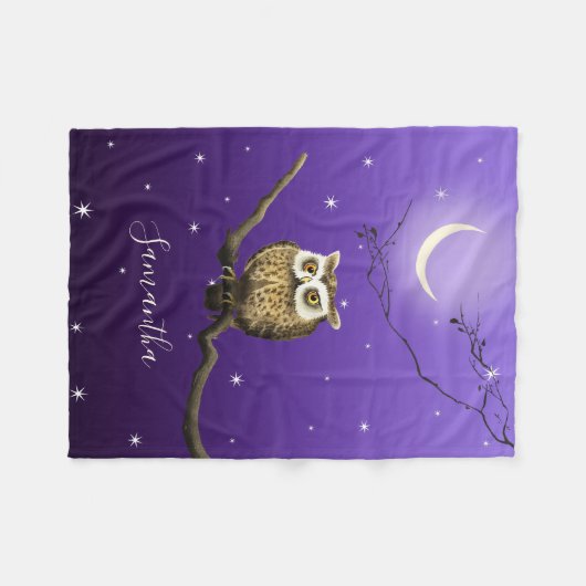 Monogram Owl Night Moonlight Deep Blue Blanket Fleece Deken (Voorkant (Horizontaal))