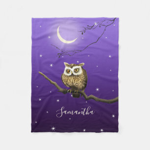 Monogram Owl Night Moonlight Deep Blue Blanket Fleece Deken