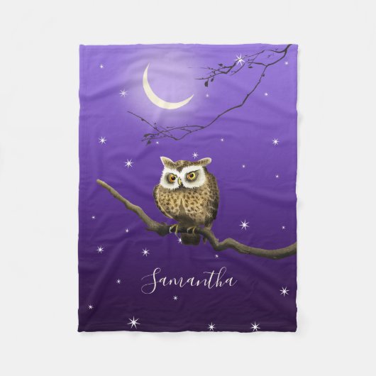 Monogram Owl Night Moonlight Deep Blue Blanket Fleece Deken (Voorkant)