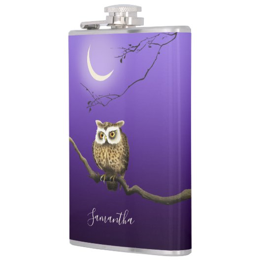 Monogram Owl Night Moonlight Deep Blue Flask Heupfles (Links)