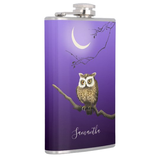 Monogram Owl Night Moonlight Deep Blue Flask Heupfles (Rechts)