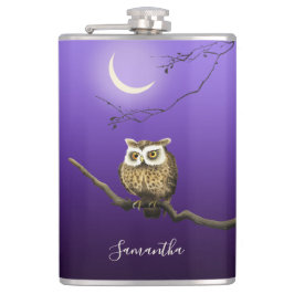 Monogram Owl Night Moonlight Deep Blue Flask Heupfles