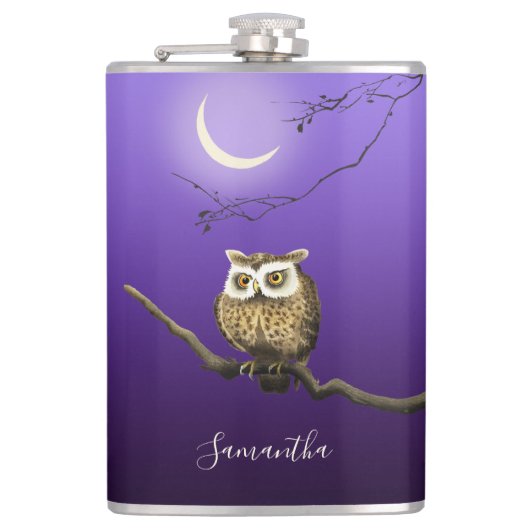 Monogram Owl Night Moonlight Deep Blue Flask Heupfles (Voorkant)