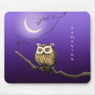 Monogram Owl Night Moonlight Deep Blue Mousepad Muismat