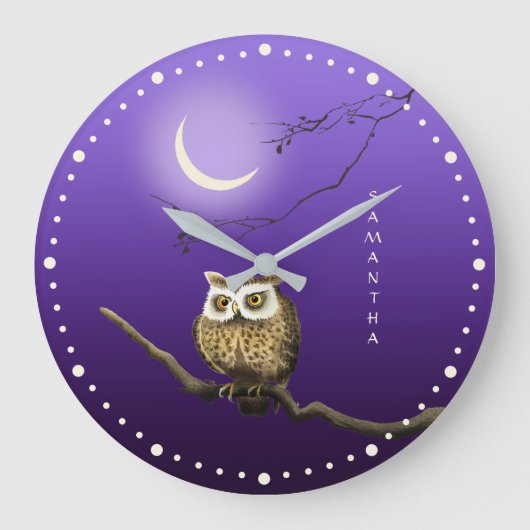 Monogram Owl Night Moonlight Deep Blue Wall klok (Voorkant)